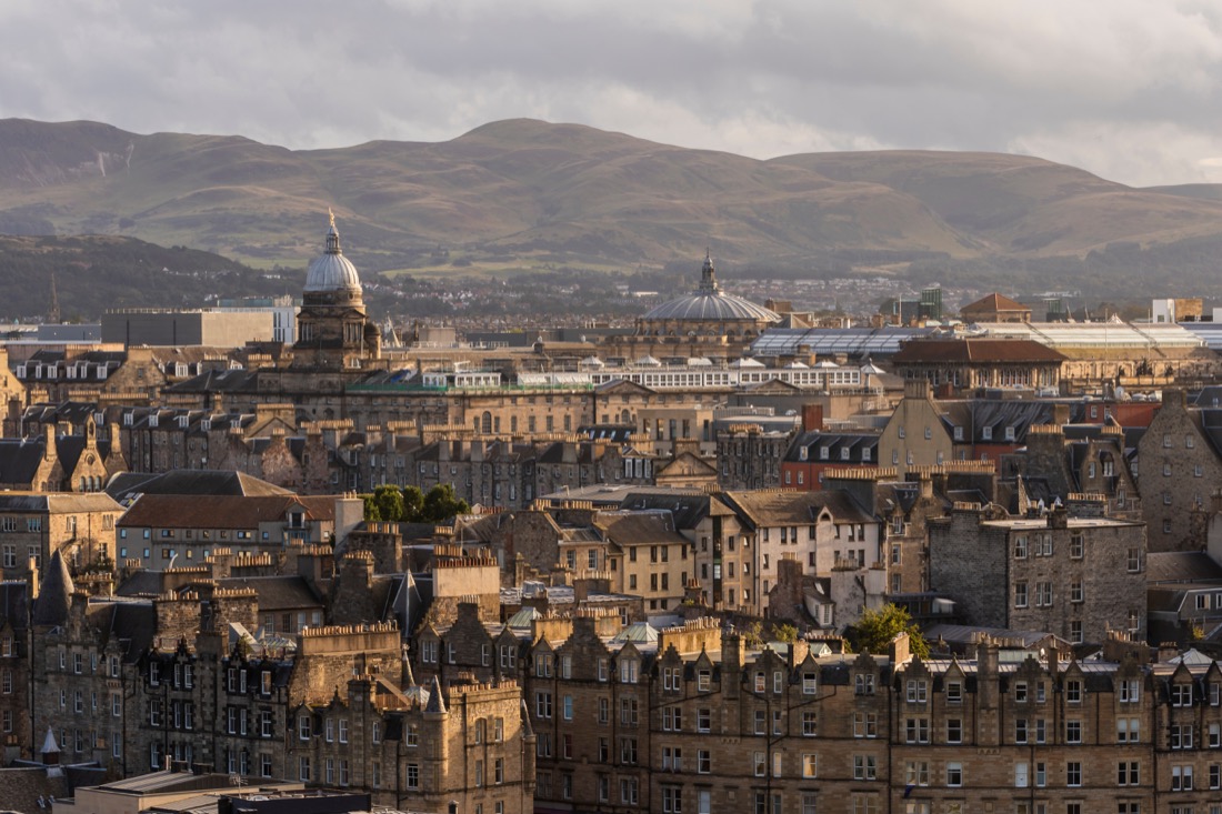Edinburgh skyline with Pentland Hills in background walks in Edinburgh