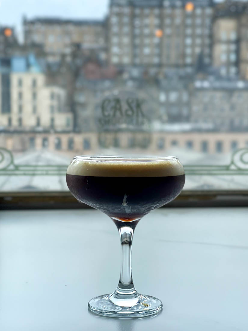 Cask Smugglers espresso martini old town view Edinburgh bar