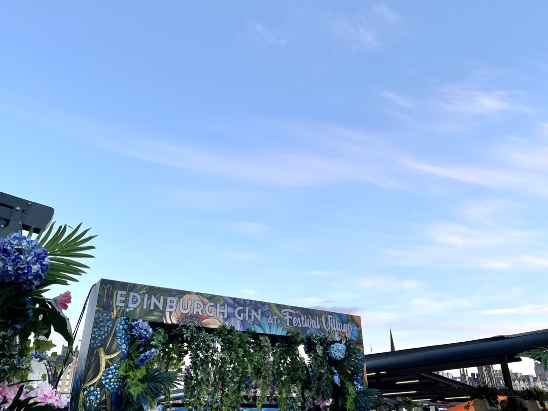 Festival Village beer garden with blue skies