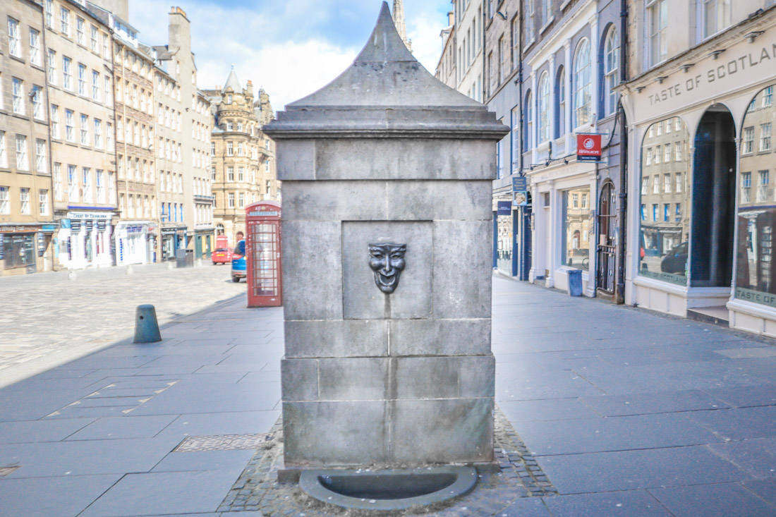 Happy Face Fountain outside of the Fringe Festival at Royal Mile Edinburgh