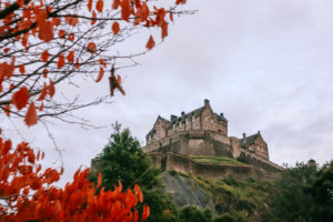 Edinburgh Castle Autumn with Red Tree