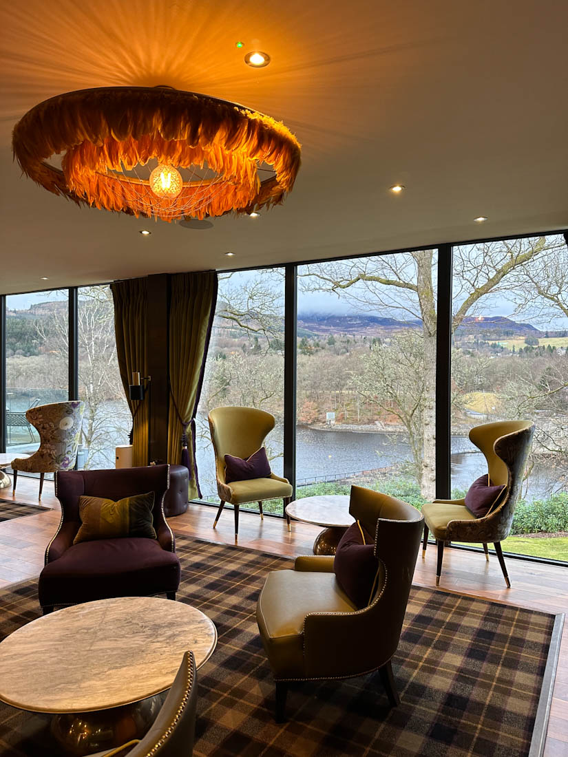 The bar with scenic views at Fonab Castle Pitlochry