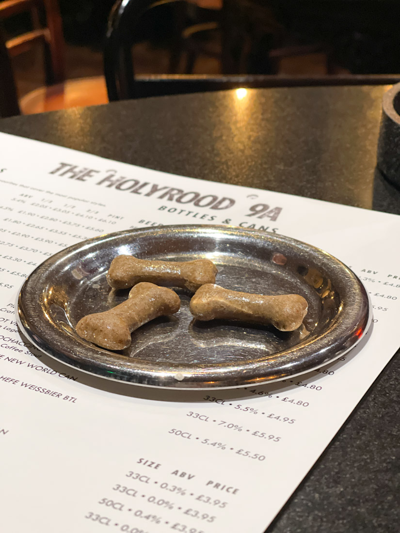 Dog treats on plate with menu at Holyrood 9A Edinburgh