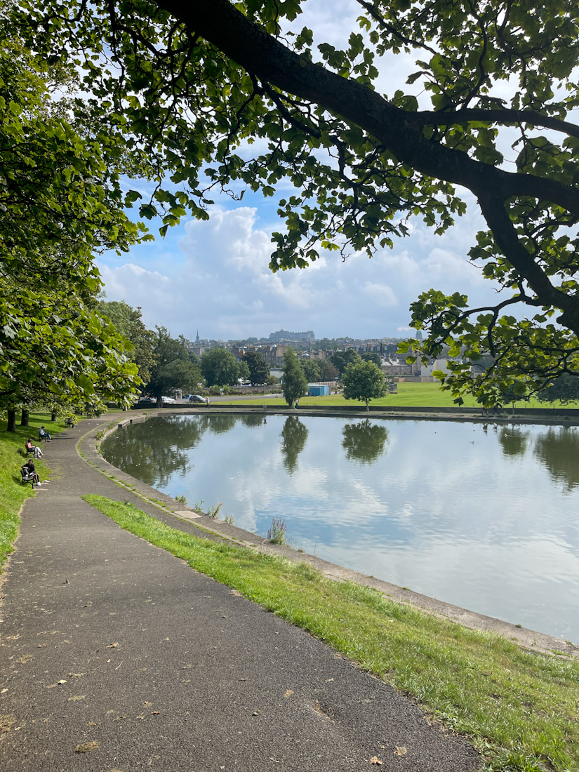 Inverleith Park on clear day with view of Edinburgh Castle