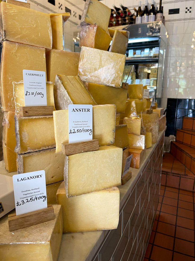 Mellis Cheese stacked in store in Stockbridge