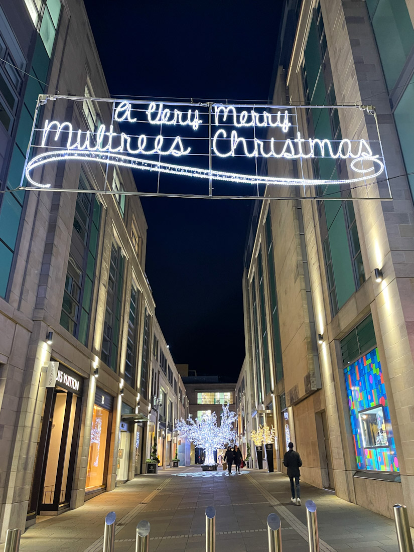 Multrees Walk Christmas sign and shops