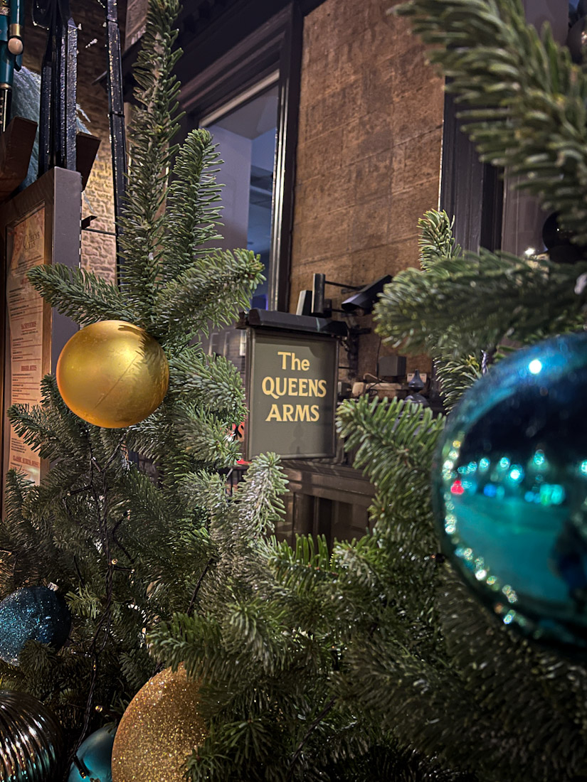 Queen Arms pub signs Christmas decor
