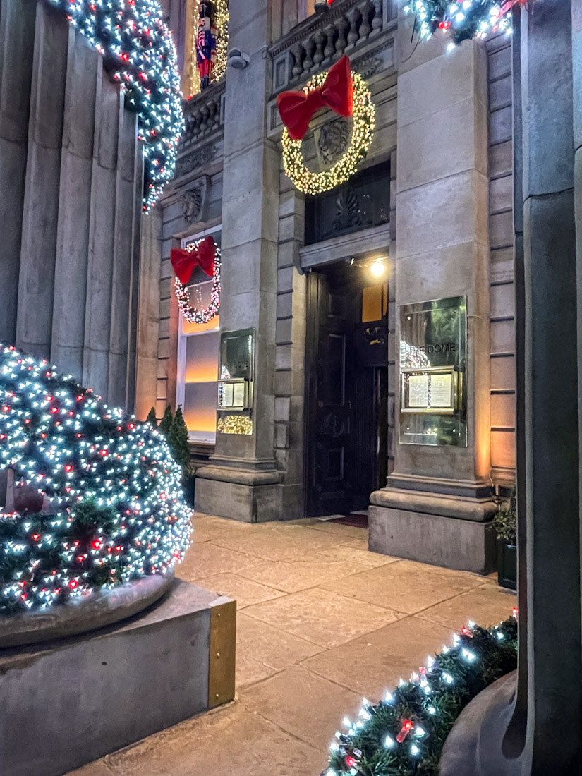 The Dome Christmas decorations pillars entrance