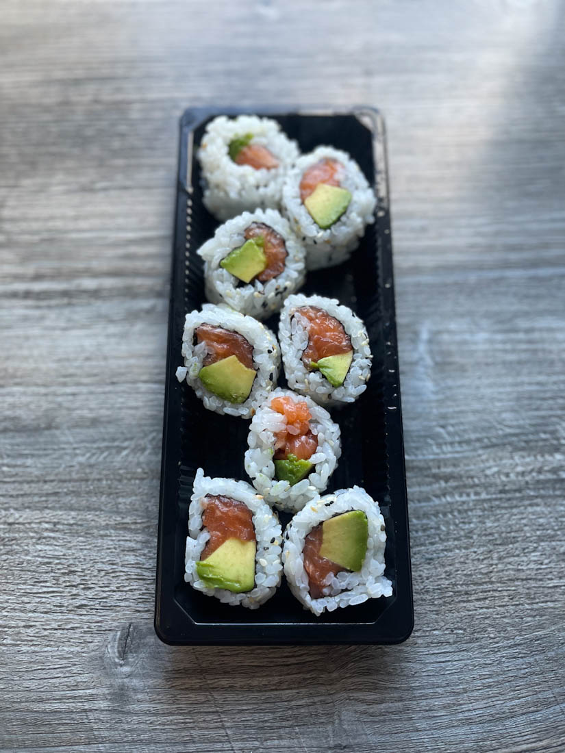 Shushi rolls in tray from Sushi Stop