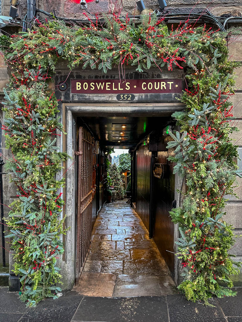 The Witchery Christmas decorations frame Boswell Court Edinburgh