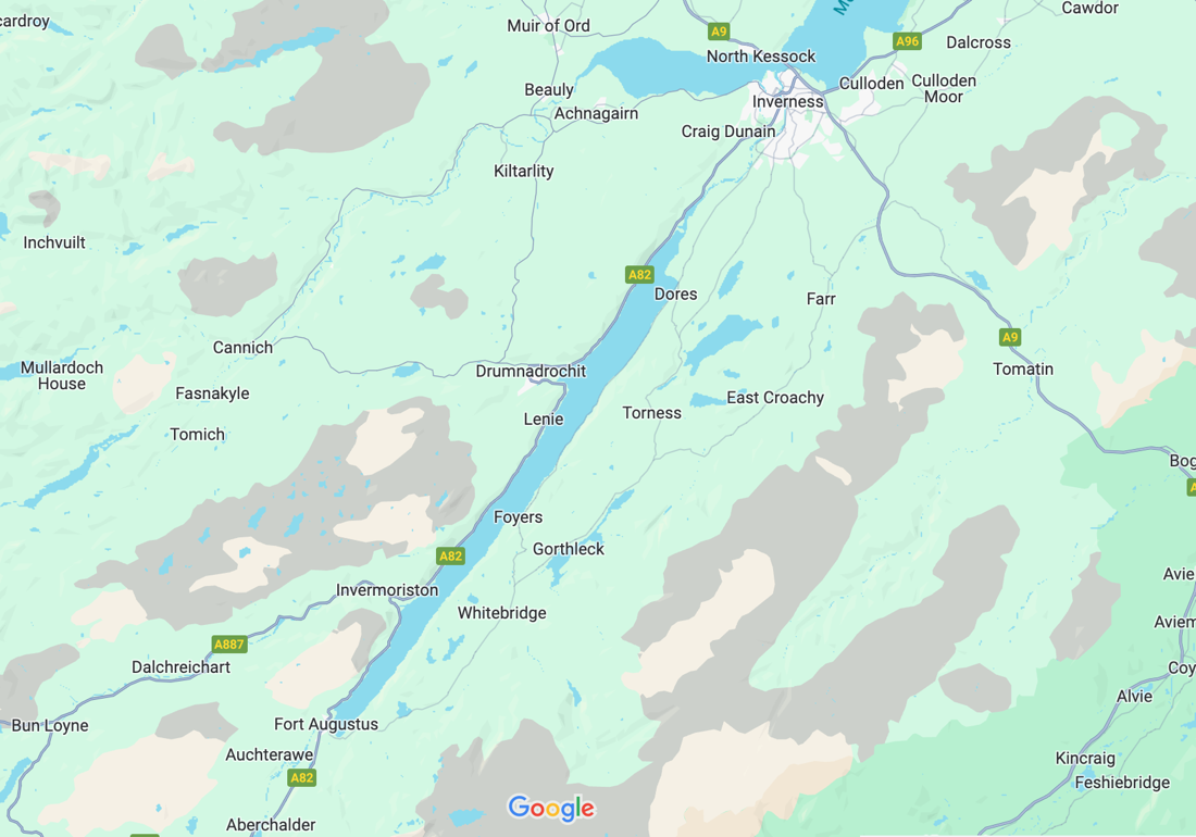 Loch Ness Map With Towns and Villages in Scotland