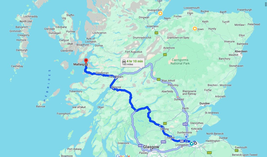 Map of Edinburgh to Skye Scenic Route with Ferry Crossing