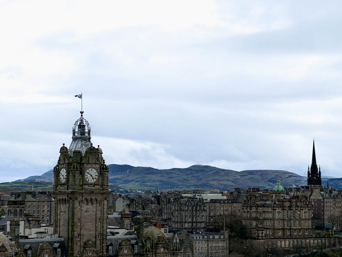 Views of Arthurs Seat and Balmoral Clock from W Hotel Edinburgh