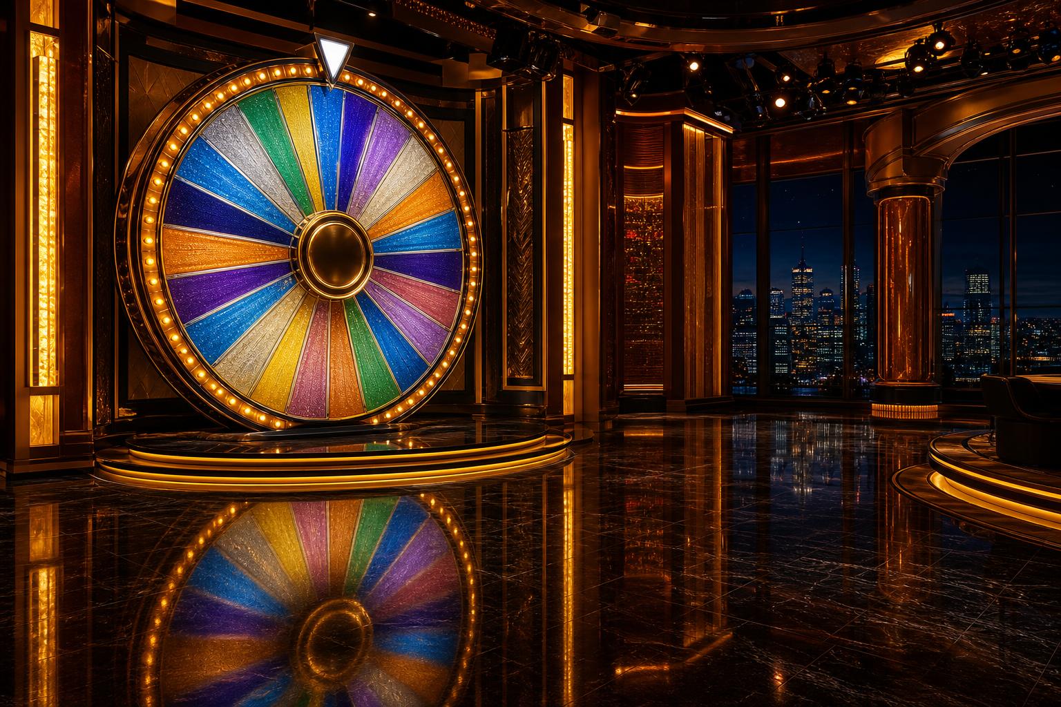 Poker chips and a smartphone streaming a live casino game show on a dark table