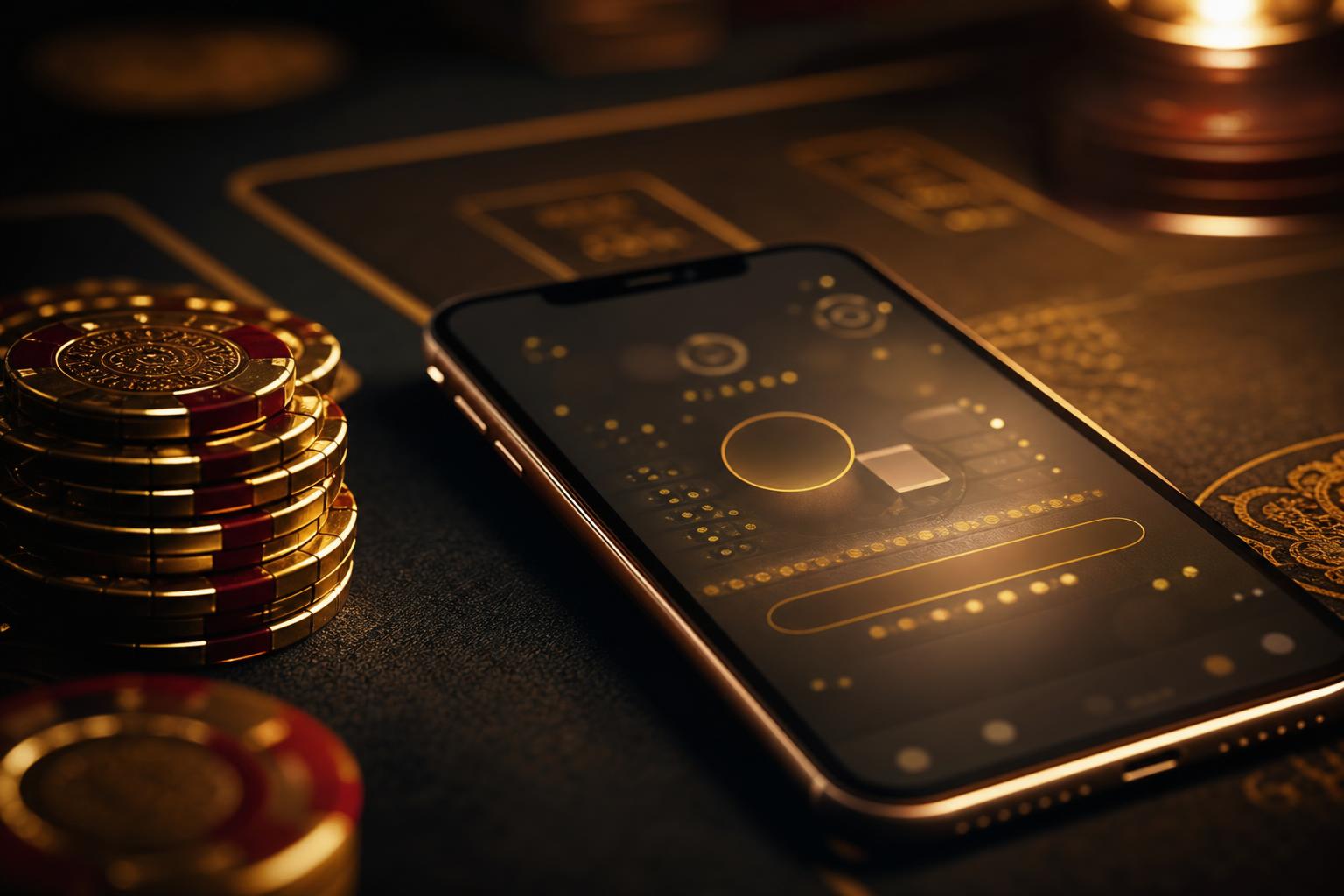 Smartphone beside poker chips on a casino table during mobile payments