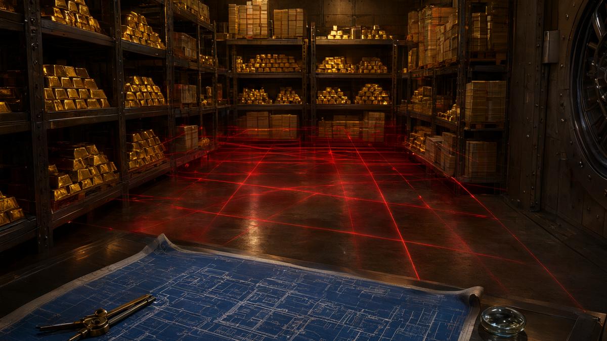 Underground casino vault interior with gold bars and a red laser security grid – Diamond Casino Heist GTA Online