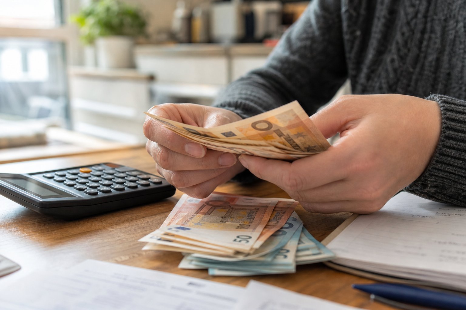 Contando euros para devolución de minicrédito