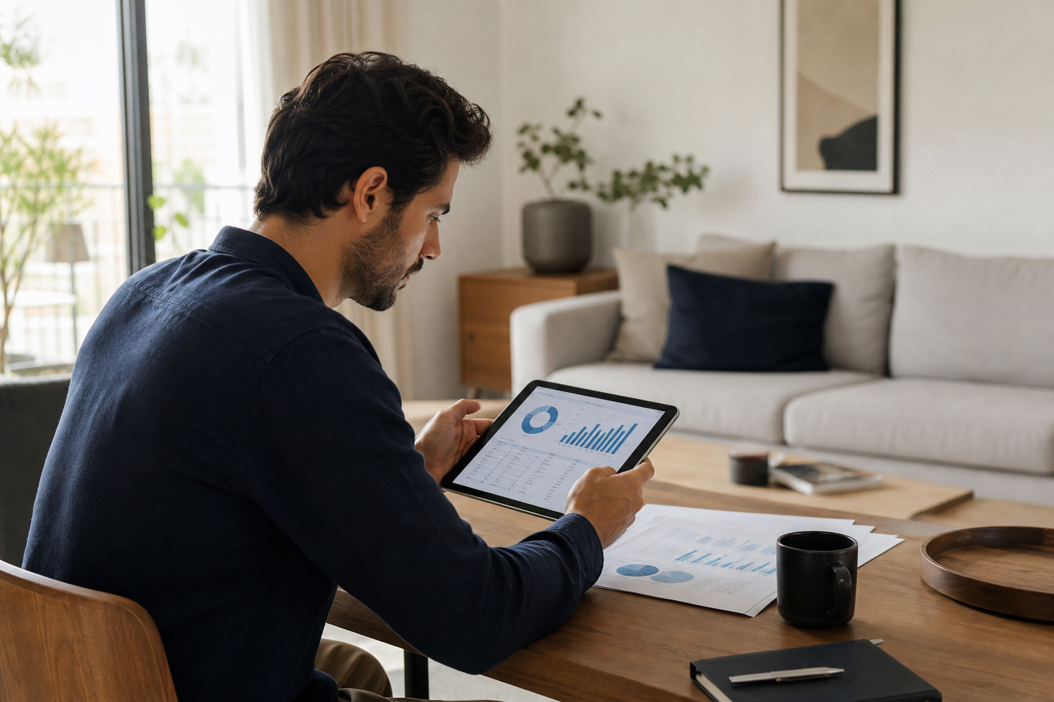 Persona revisando condiciones de financiación en tablet