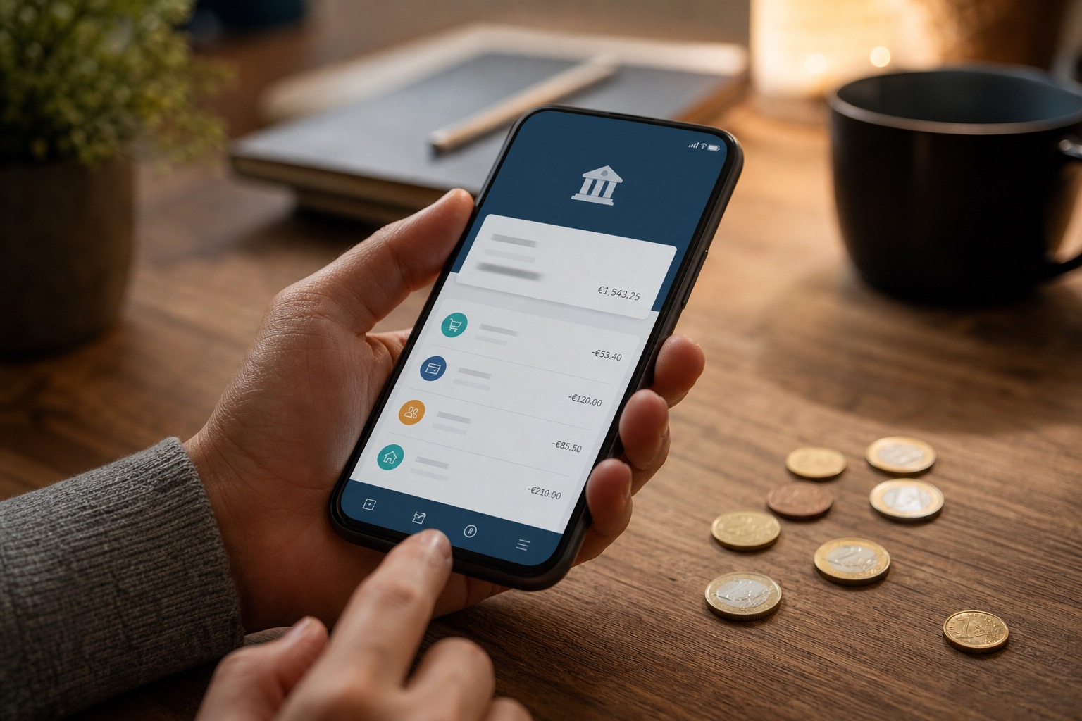 persona usando app bancaria movil bunq