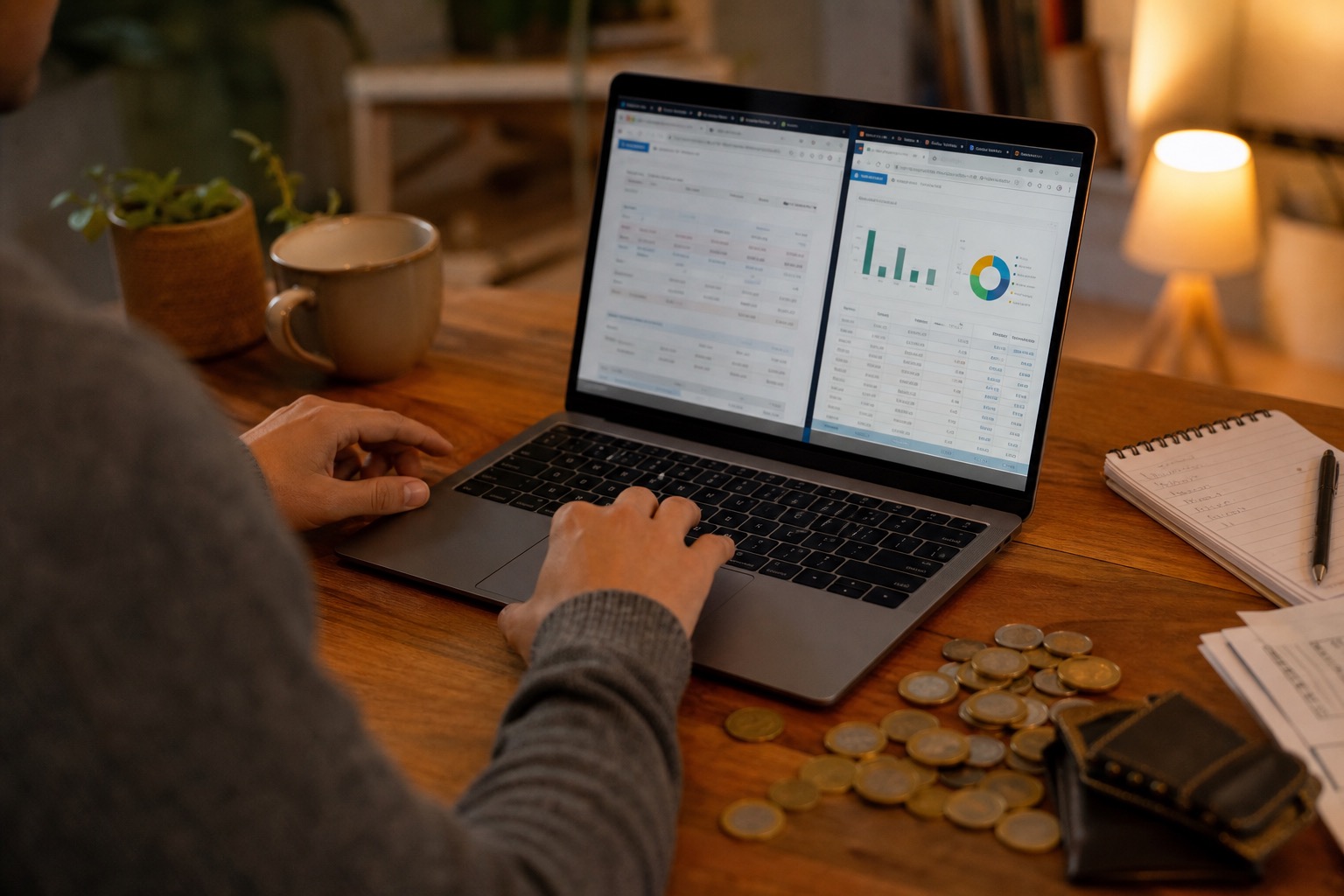 Comparando opciones financieras en un portátil