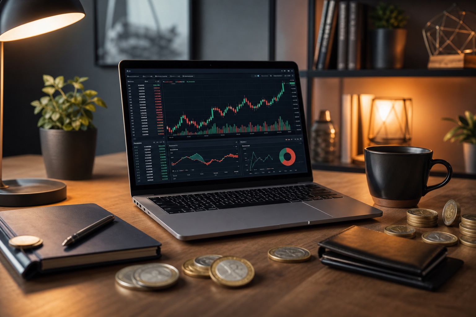 Gráficos financieros y criptomonedas en pantalla de ordenador