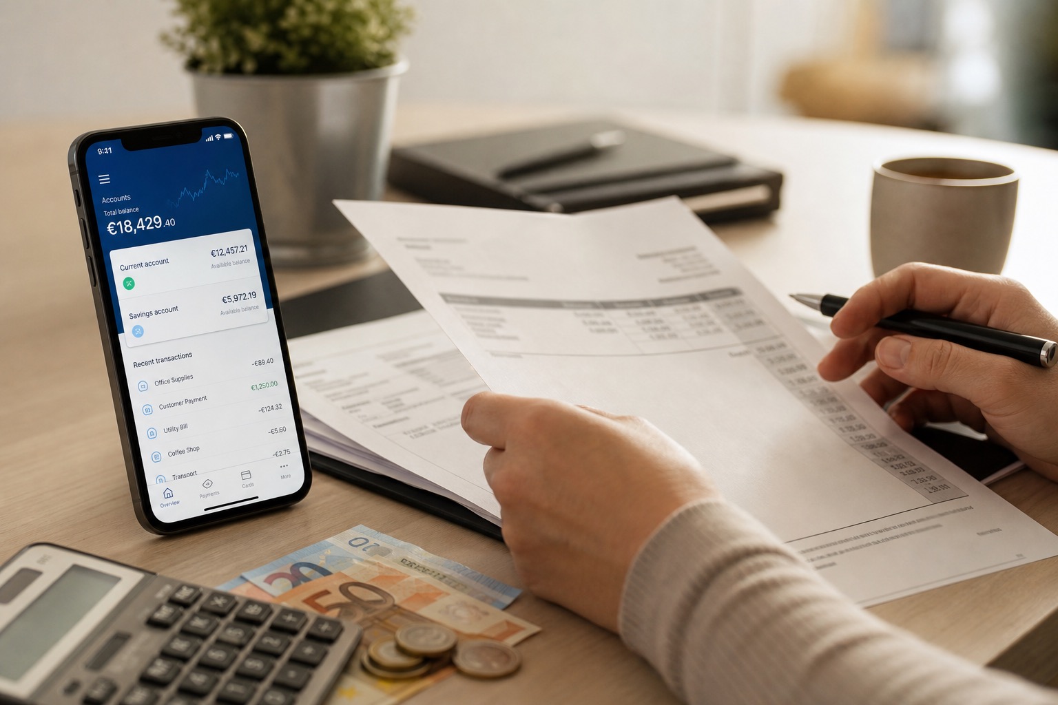 Gestión financiera de empresa con móvil