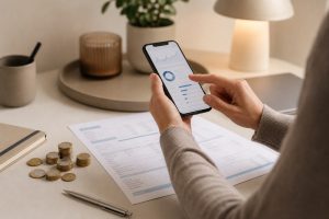 Persona revisando sus finanzas en el móvil con una cuenta remunerada activa