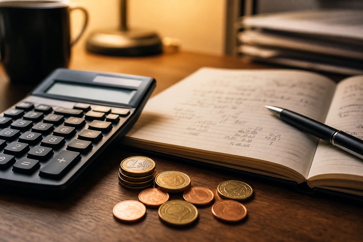 Calculadora financiera y documentos de ahorro a plazo fijo