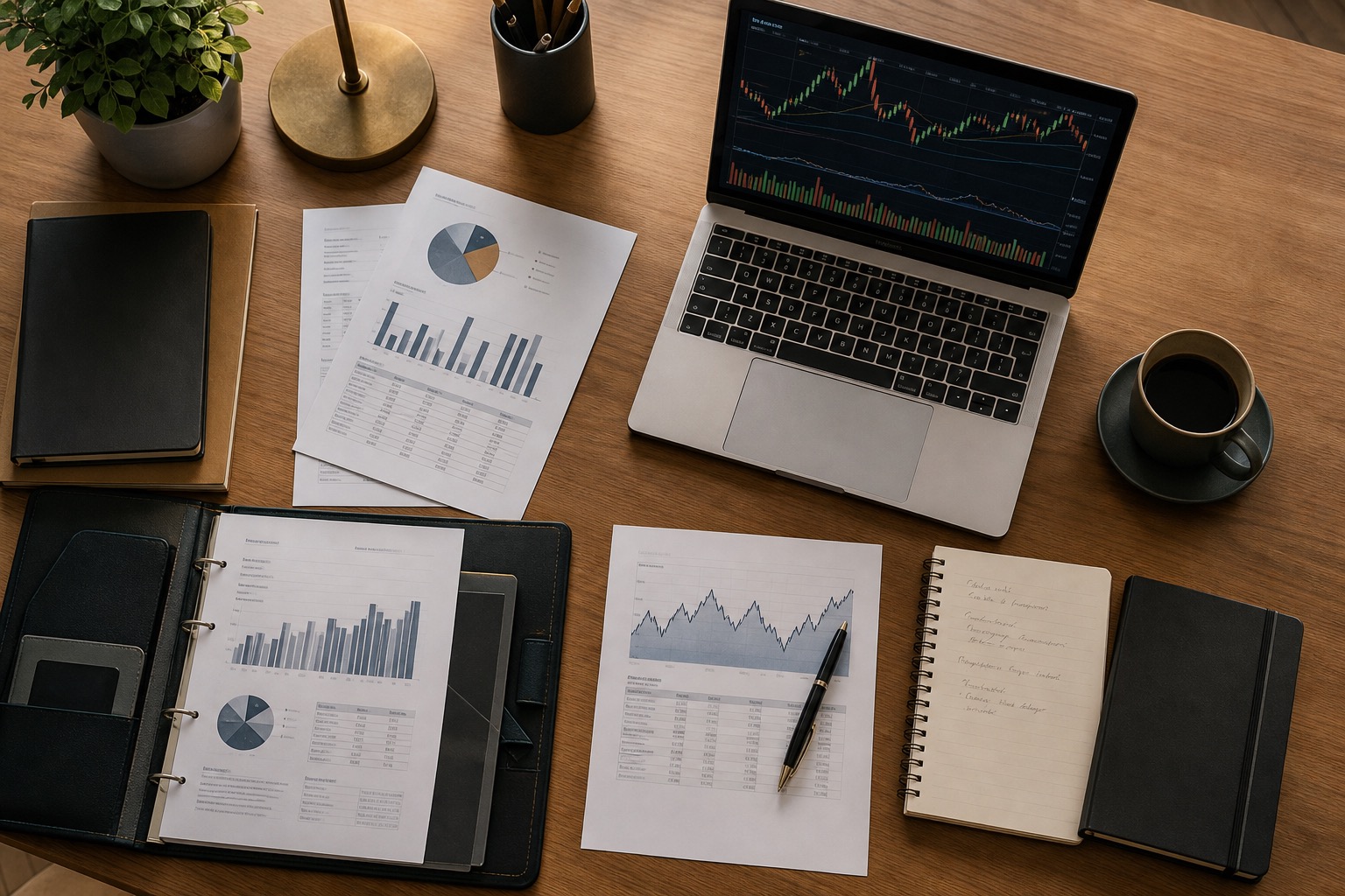 Documentos financieros y calculadora sobre escritorio para planificar ahorro a plazo fijo