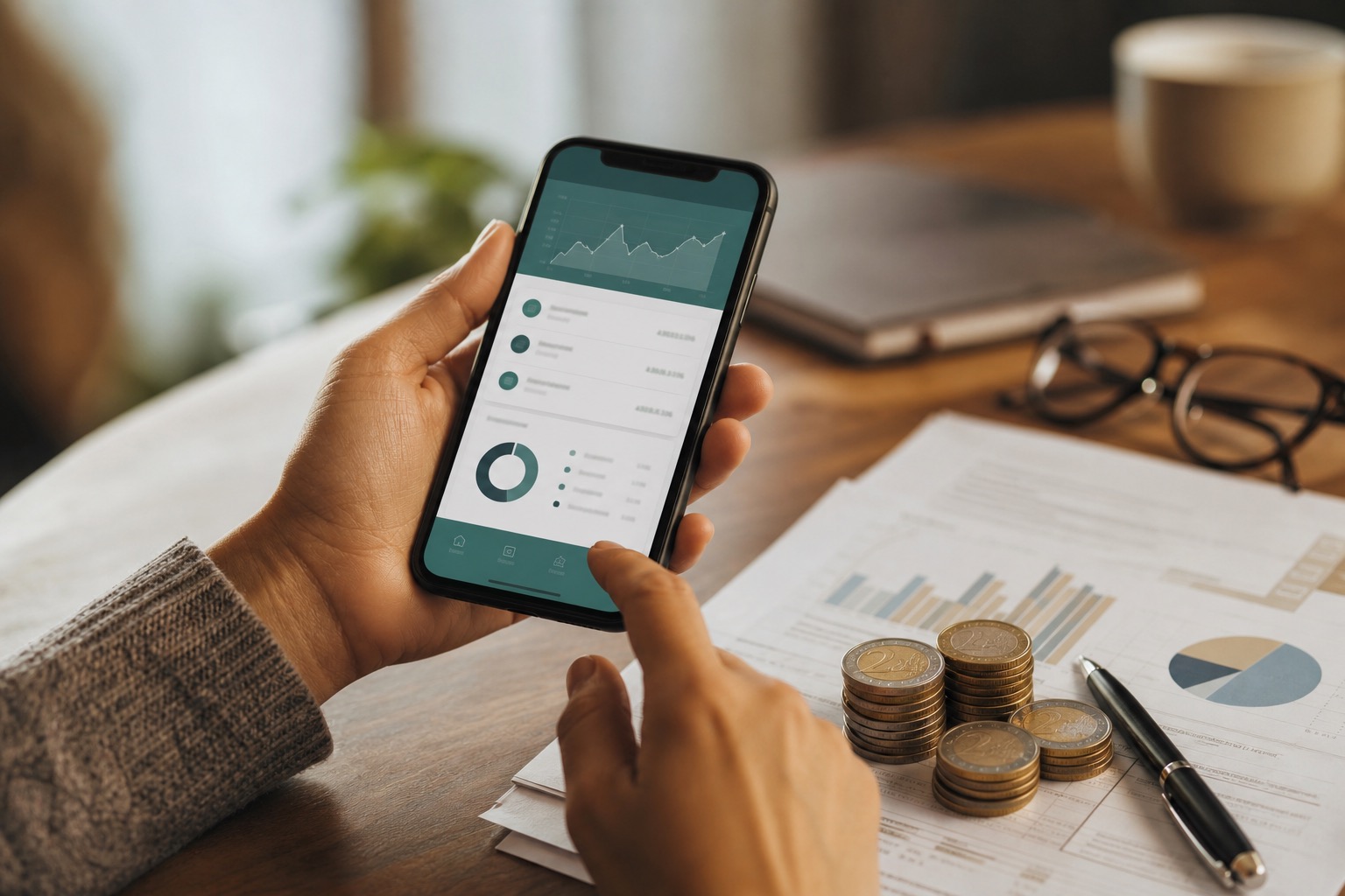 Calculadora financiera sobre documentos comparando opciones de préstamo