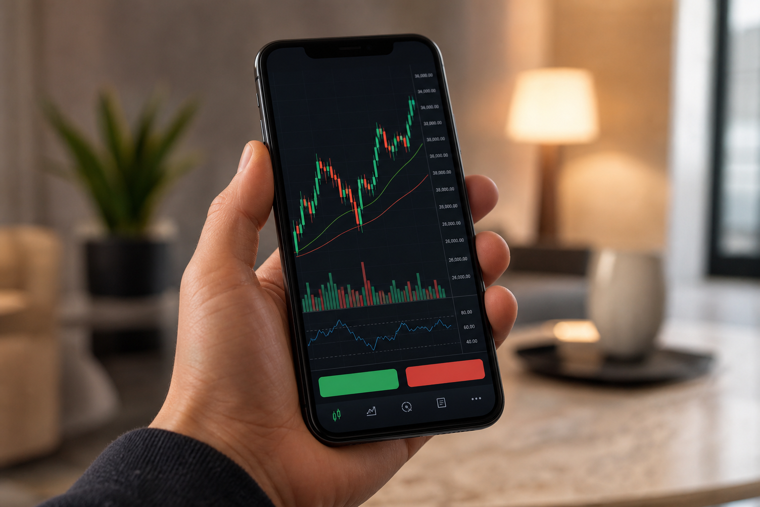 Plataforma de trading online con gráficos financieros en pantalla