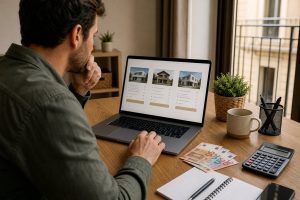 Persona revisando ofertas de préstamos online en su portátil