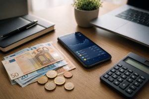 Prestamistas directos sin intermediarios - euros y calculadora sobre escritorio