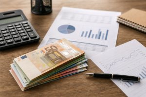 Documentos financieros con calculadora y euros - guía préstamos a largo plazo