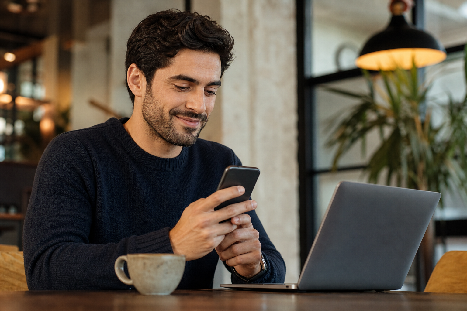 Persona consultando opciones de financiación desde su smartphone