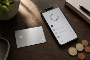 Tarjeta Trade Republic sobre escritorio con teléfono móvil