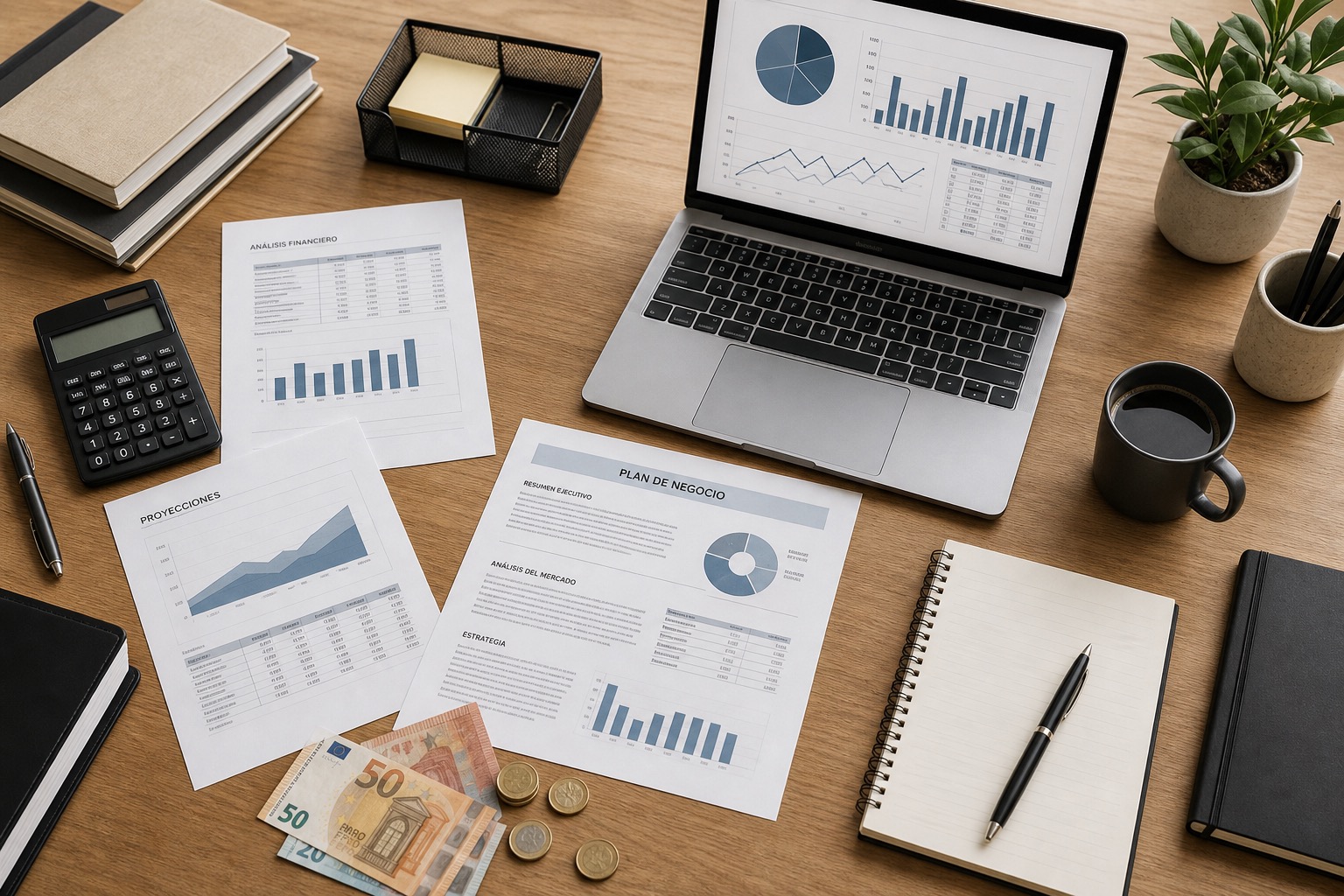 Persona revisando documentos financieros en un portátil con gráficos de costes