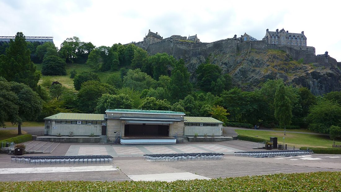 Ross Bandstand in West Princes Street Gardens below Edinburgh Castle